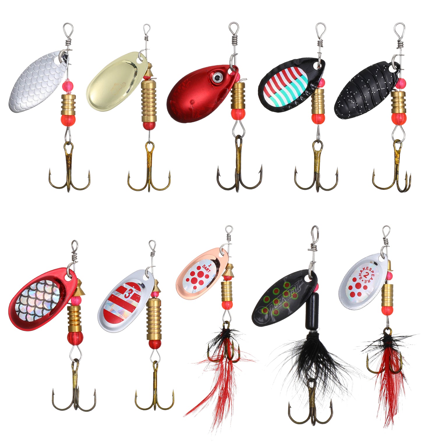 Spinners for Fishing, 10PCS Rooster Tail Lures with Brass Spinner for Trout Bass and Salmon in Freshwater Streams