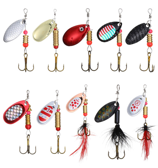 Spinners for Fishing, 10PCS Rooster Tail Lures with Brass Spinner for Trout Bass and Salmon in Freshwater Streams