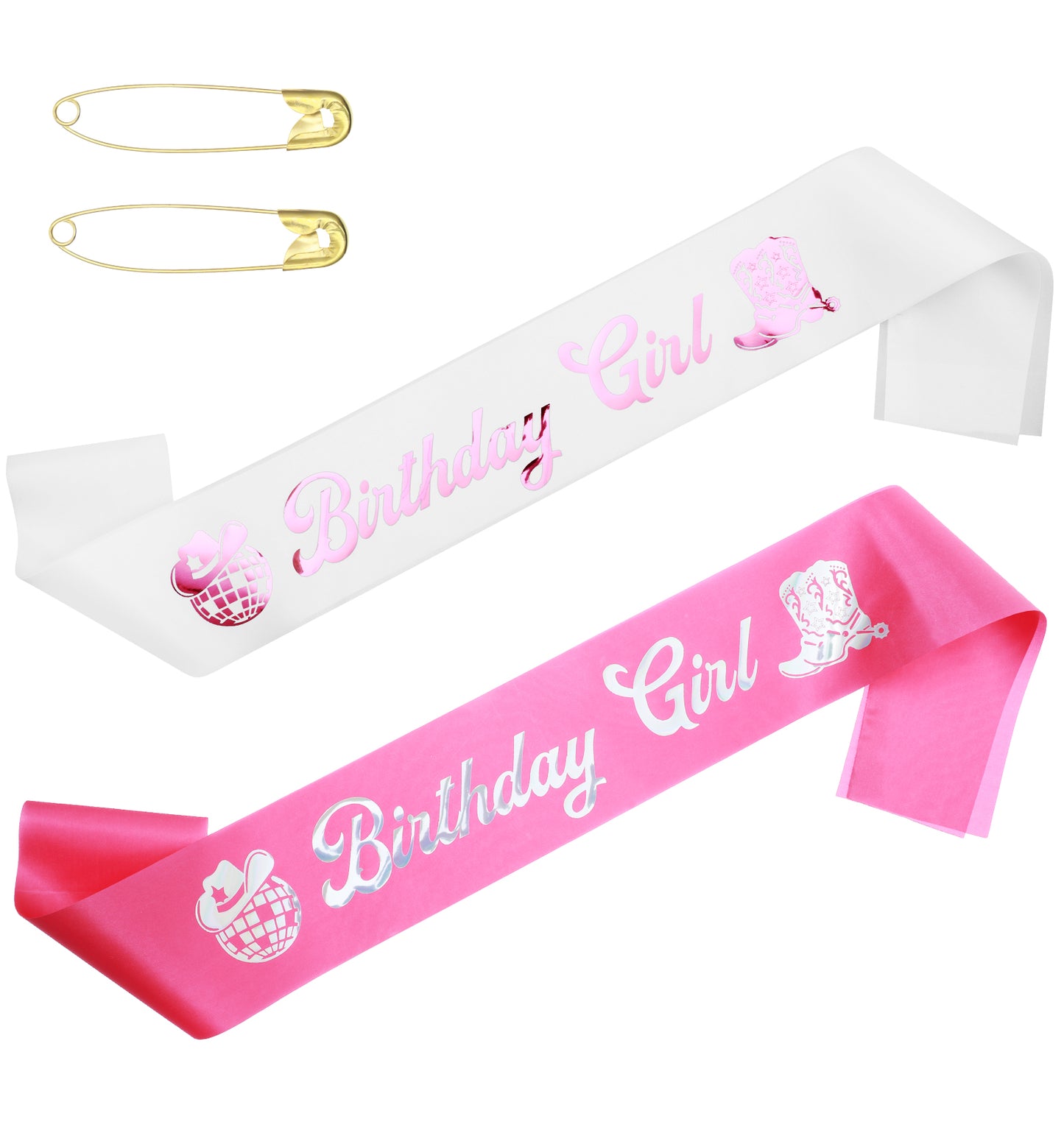 2Pcs Birthday Girl Sash, Happy Birthday Sash Hot Pink Disco Cowgirl, Western Cow Theme Party Decorations, Retro Horse Favors for Rodeo & Bachelorette Parties