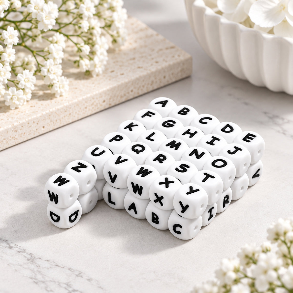 Classicseali 52 pcs Silicone Letter Beads,12mm A-Z Bracelet Letter Beads