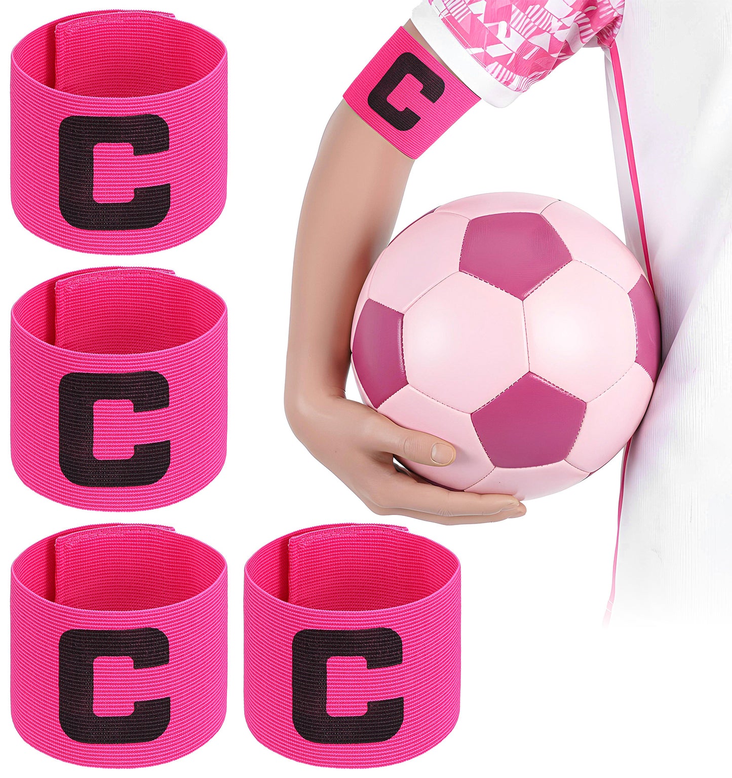 Thrymme Pink Captain Armband, 4PCS Pink Elastic Adjustable Captain Arm Bands for Soccer Football Basketball, Youth Adult Breathable Nylon Sport Team Band with Moisture Wicking (14.5 * 7 Cm)