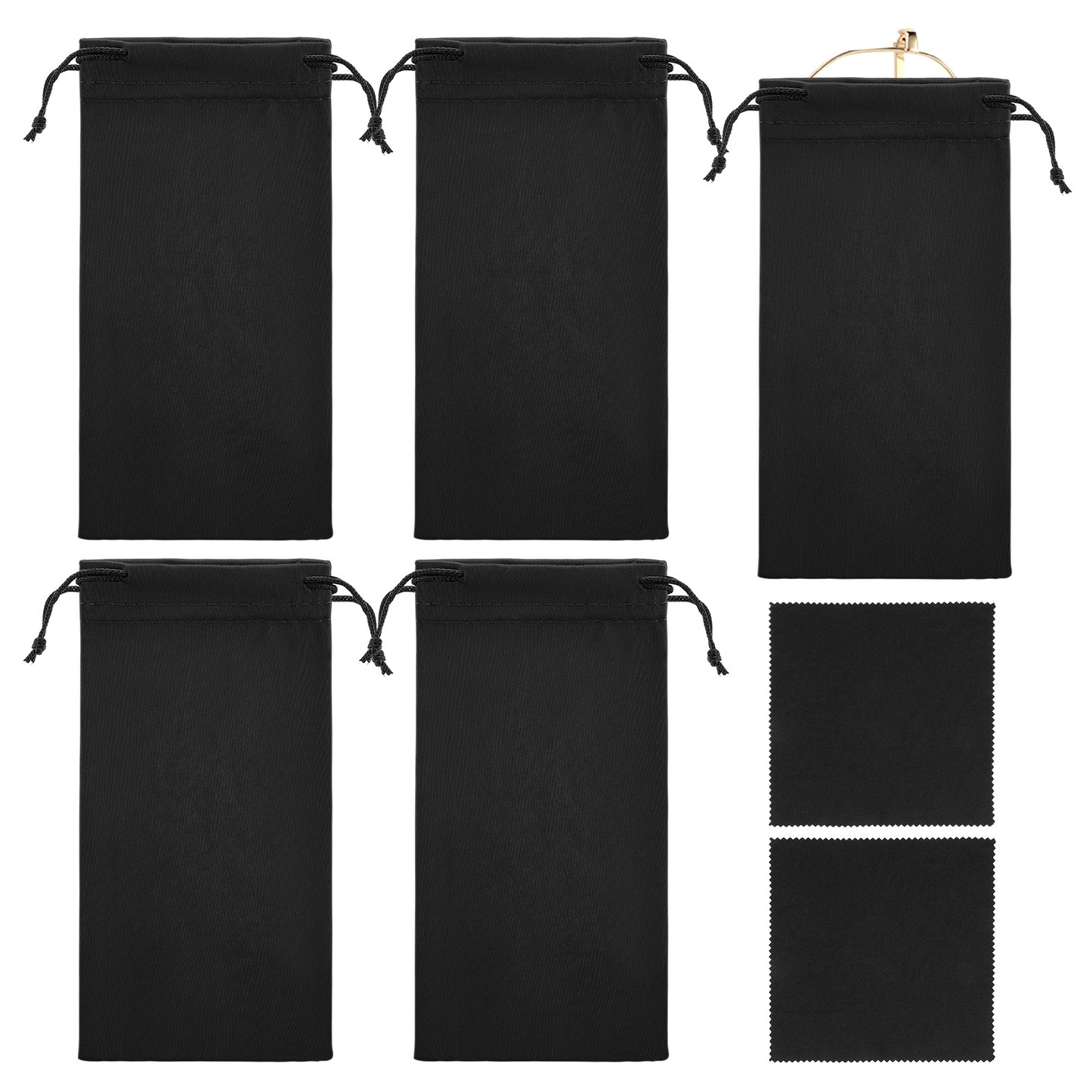 guduling 4pcs Soft Glasses Case for Men, Sunglasses Bag, Drawstring Pouch, with 2 Cleaning Cloths, with Drawstring Closure, Easy to Clean, Soft, Protective, Black