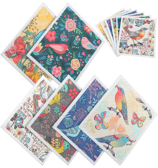 ValueBargain 6PCS Swedish Dishcloth, Reusable Paper Towels, Absorbent Quick Drying Floral for Cleaning Countertop Sink Dishes