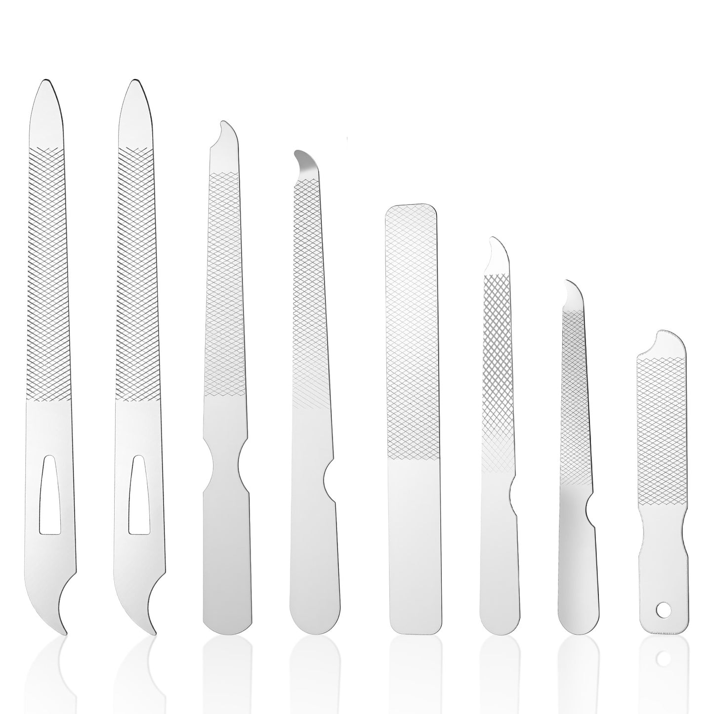 Classicseali 8pcs Nail File Metal, Double-Sided Metal Fingernail File, Durable Stainless Steel Thin Nail Files, for Salon and Home Manicures, Silver