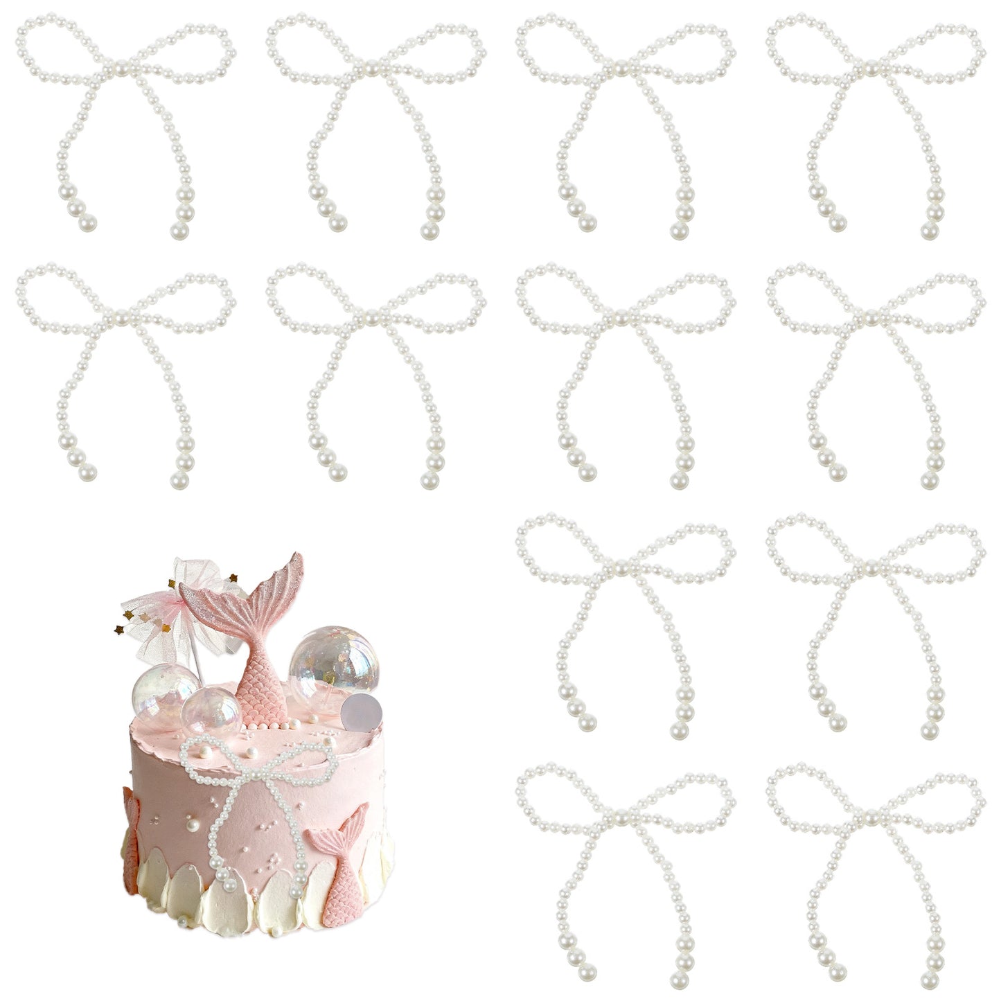 Guduling 12pcs Pearl Bow for Cake Decorations, Pearl Bows for Craft, Weddings, Birthdays,Bridal Showers, Pearl Bow for Bouquets, and Party Supplies