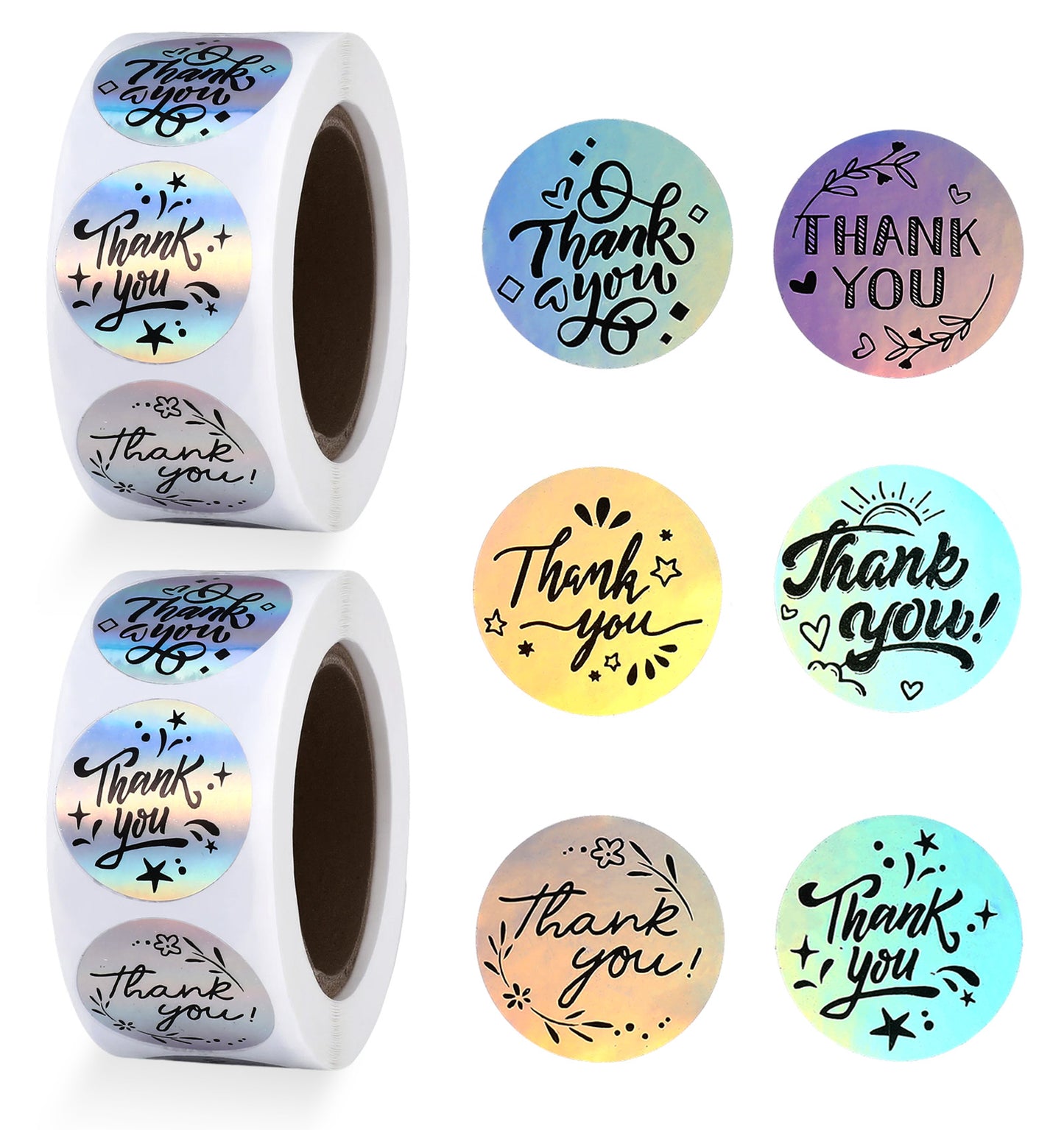 1000PCS Thankyou Stickers, 2Pcs Thankyou Stickers Roll, Self Adhesive Rainbow Thank You Stickers for Party Bags, Suitable for Packaging Invitation Cards Wedding Decoration Notes (1 Inch)