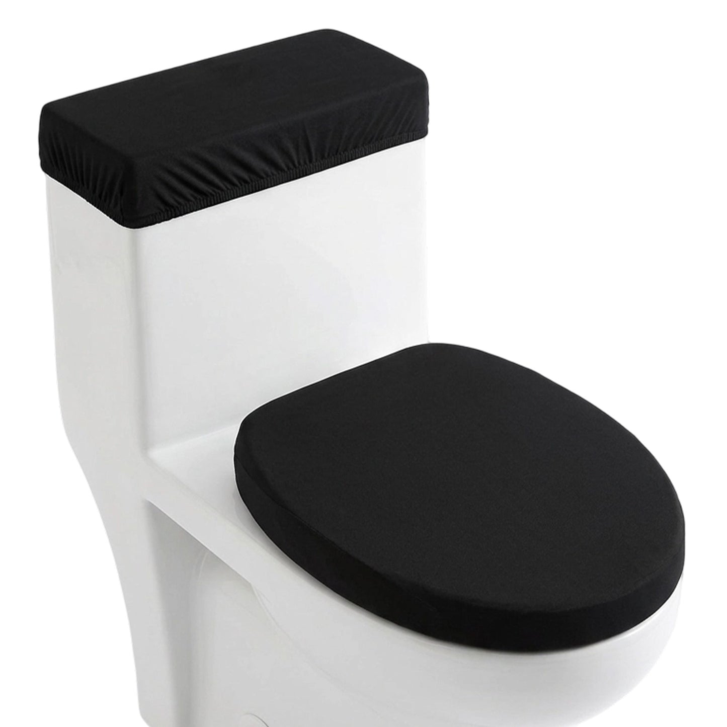 Toilet Seat Black, Black Toilet Seat with Elastic Bottom Fabric Covers for Top Cover Back of Tank Cover Replacement (Black)
