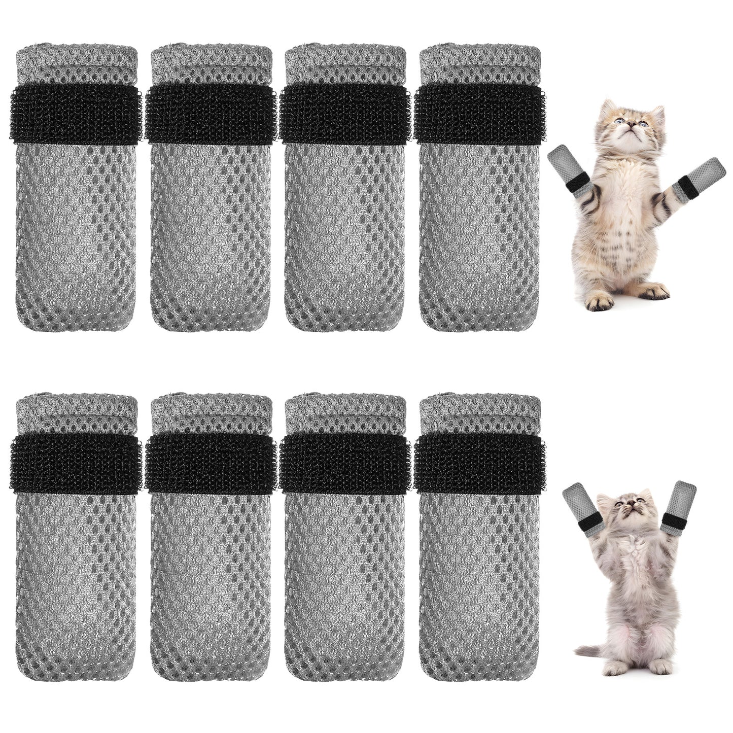 Elegaperma 8Pcs Socks for Cats, Breathable Gray Cat Mittens with Adjustable Straps, Soft Cat Booties for Furniture Scratching Protection and Nail Trimming