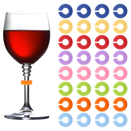 oruola 32pcs Wine Glass Charms,Glass Charms for Drinks,Silicone Drink Marker for Party Favors,Multicolor Silicone Glasses Identifiers for Party Champagne Flutes Cocktails Martinis