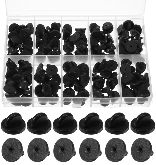 150Pcs Pin Backs, Pin Badge Backs for Enamel Pins Locking with Storage Case, Black Silicone Pins Locks for Brooch, Tie, Hat & Badge Insignia
