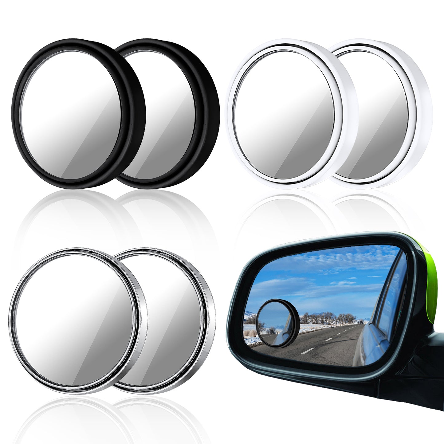 Oruola 6 Pcs Blindspot Mirror for Car,Rotatable Parking Mirrors for Cars,360° Wide Angle Side View Mirror,Adjustable, Easy Install for Car SUV and Trucks(Black, White,Silver)