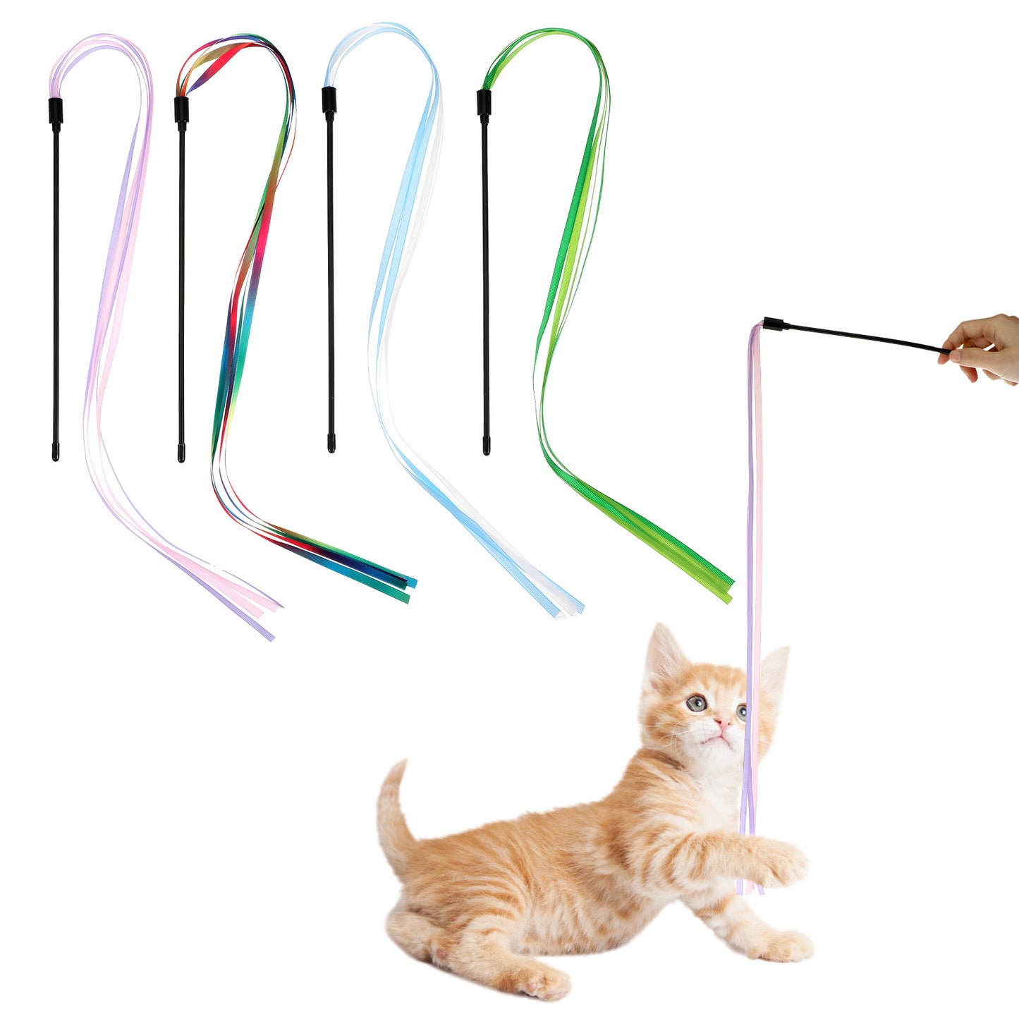 guduling 4 Pcs Cat Wand Toys,Cat Wand Attachment Toys Interactive,Cats Wands for Indoor Cats for Kittens Teaser Training Exerciser Playing Accessories