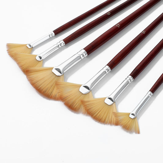 Oruola 6Pcs Fan Brush for Painting,Watercolor Paint Brush,Fan Brushes,Soft Nylon Hair Long Wood Handle Painting Brush for Acrylic Watercolor Oil Gouche Painting (2/4/6/8/10/12)