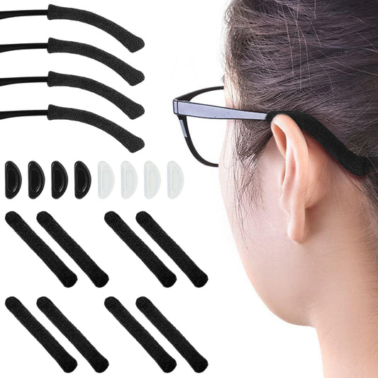 Oruola 4 Pairs Glasses Ear Cushions,Soft Knitted Cotton Anti Slip Eyeglass Temple Tips,Eyeglass Ear Cushions for Comfort,Eyewear Retainer Glasses Arm Sleeve for Sunglasses,Black