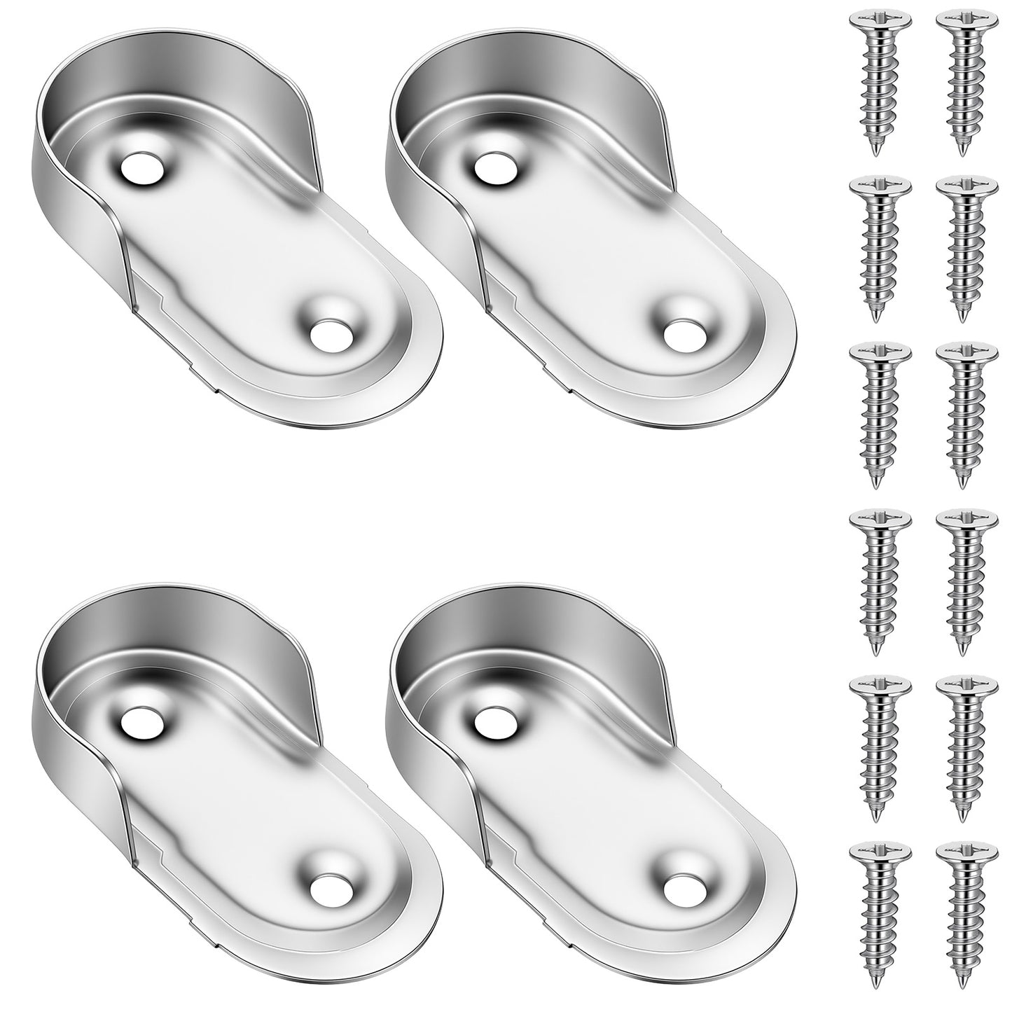 Elegaperma 4 Pcs Wardrobe Rail Bracket, Stainless Steel Wardrobe Pole Brackets for U-Shaped Rail Support in Wardrobes, Bathroom & Kitchen (Silver)