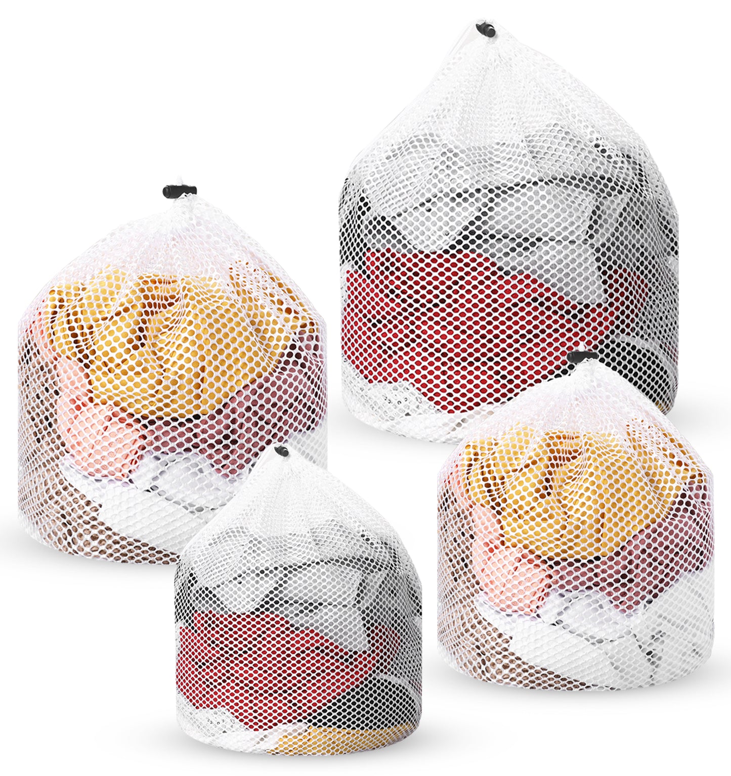 Laundry Bags Mesh 4-Pack - Commercial Heavy Duty Drawstring Washable for College Dorm Apartments, Industrial Mesh Laundry Baskets with Sizes M/L/XL/XXL (Set of 4)