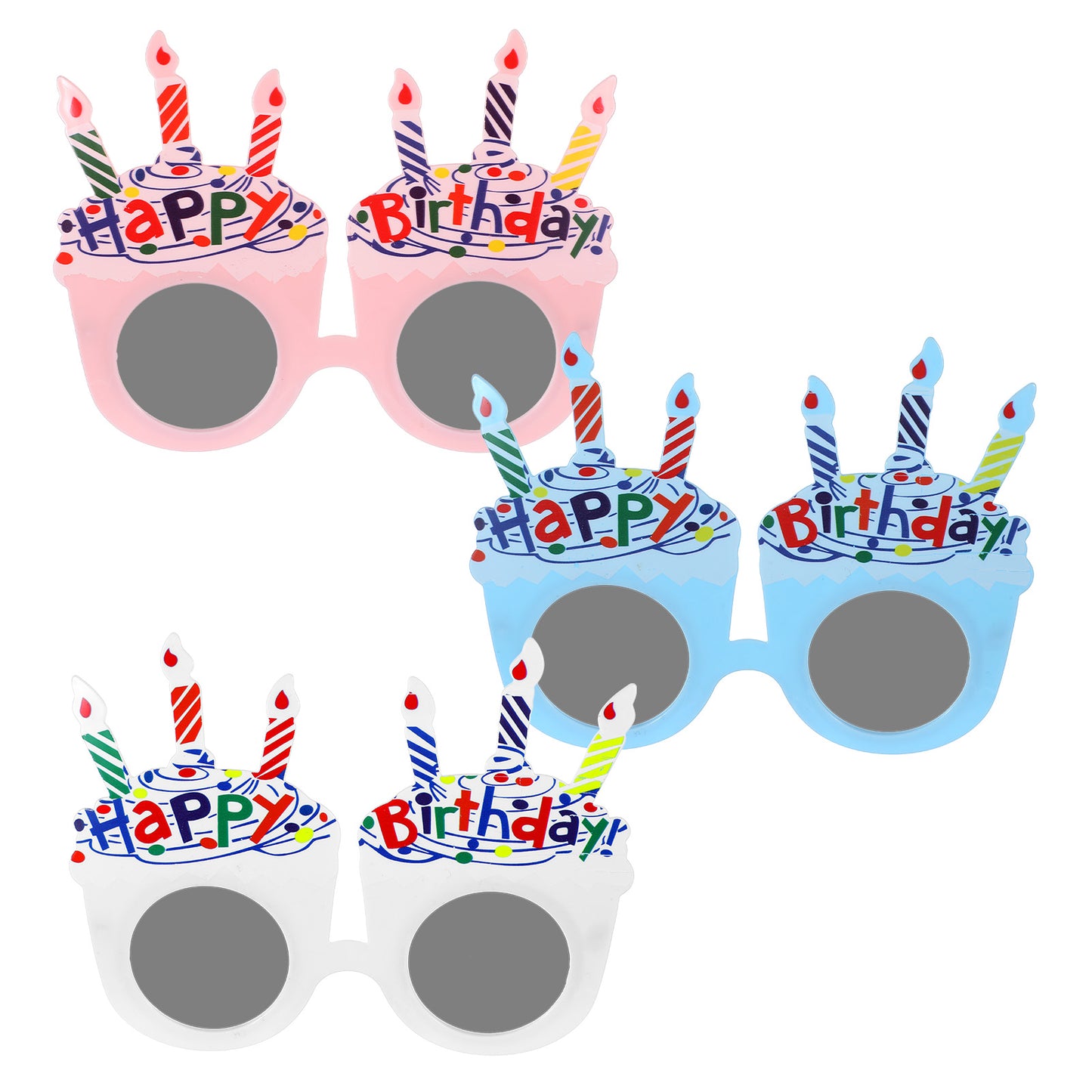 guduling 3 Pcs Birthday Glasses,Happy Birthday Sunglasses,Fun Birthdays Sunglasses for Women,Sunglassess Sweet Cream Cake Glasses for Kids Adults Birthdays Party Favors