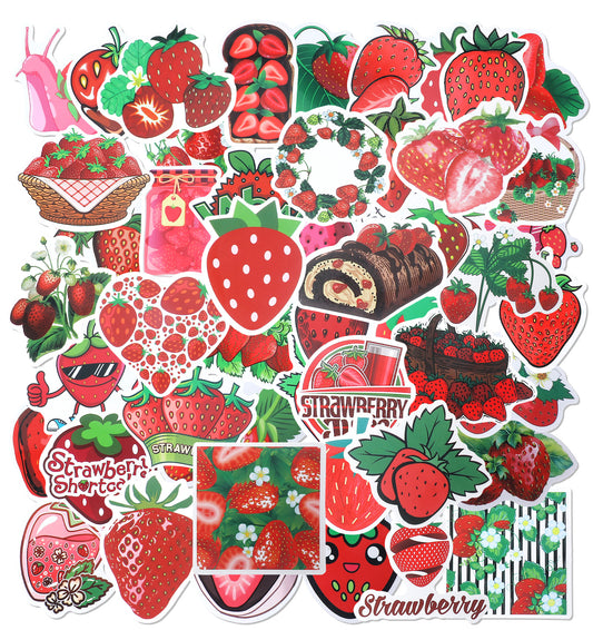 Strawberry Stickers, 100Pcs Cute Berry Stickers Strawberry Decals for Theme Party Favors Birthday Decorations Scrapbooking Kids Crafts, Fun & Creative, Red