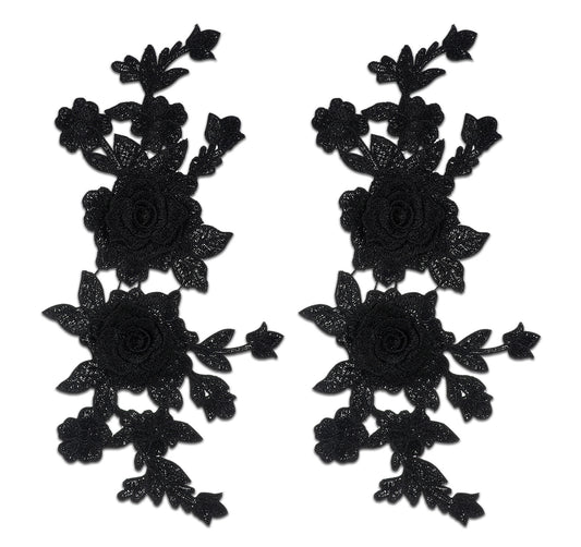 2PCS Black Flower Embroidery Patches, Vintage Boho Floral Applique Patches for Clothing, Jeans, Jackets, Bags & Hats - Ideal for DIY Craft Projects