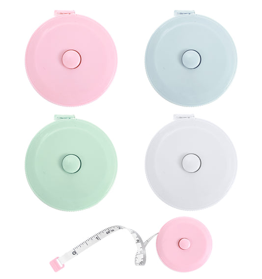 4 Pack Sewing Tape Measure, Retractable Tape Measure Sewing 60 Inch 1.5 Meter Dual Sided Flexible for Body, Fabric, Cloth, Tailor, Weight Loss (White, Blue, Pink, Green)