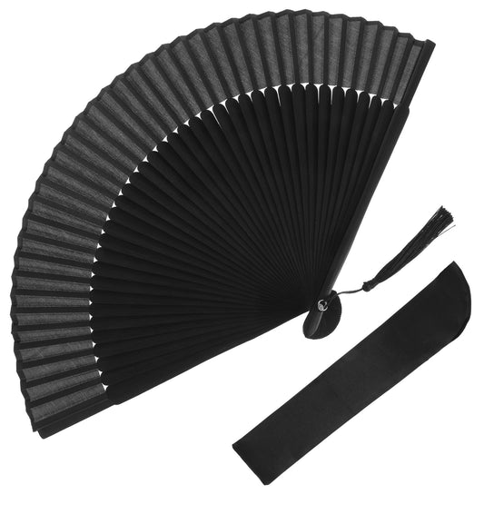 ValueBargain Black Hand Fan, Black Hand Fan for Women Foldable Nylon-Bamboo Vintage Fans, Chinese/Spanish Style for Wedding Party & Dance Decor