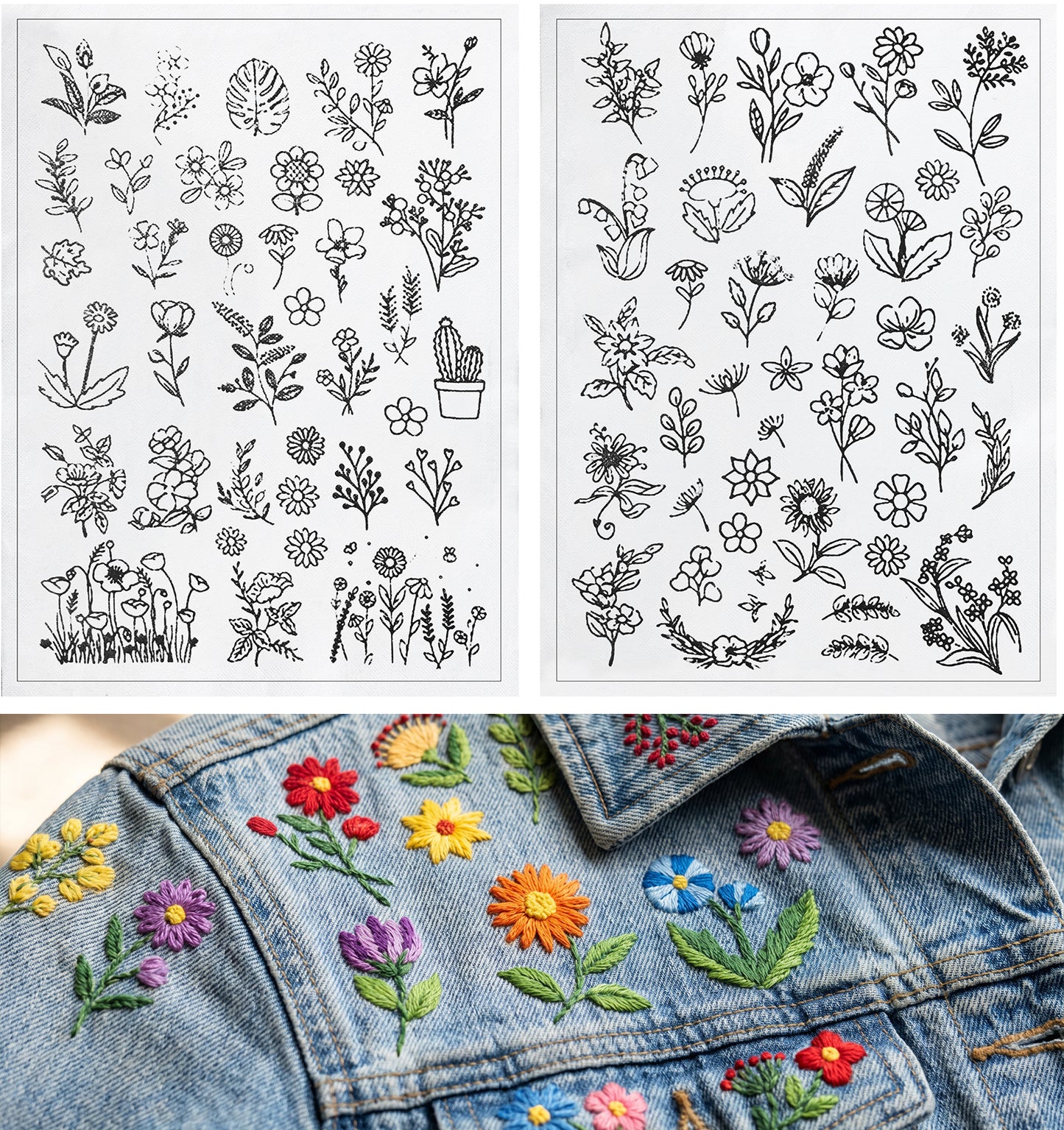 72 Pcs Water Soluble Embroidery Patterns, Flower Pattern Water Soluble Stabilizer, Pre-Printed Stick & Stitch Transfers for Hand Embroidery, DIY Clothing, and Craft Decoration