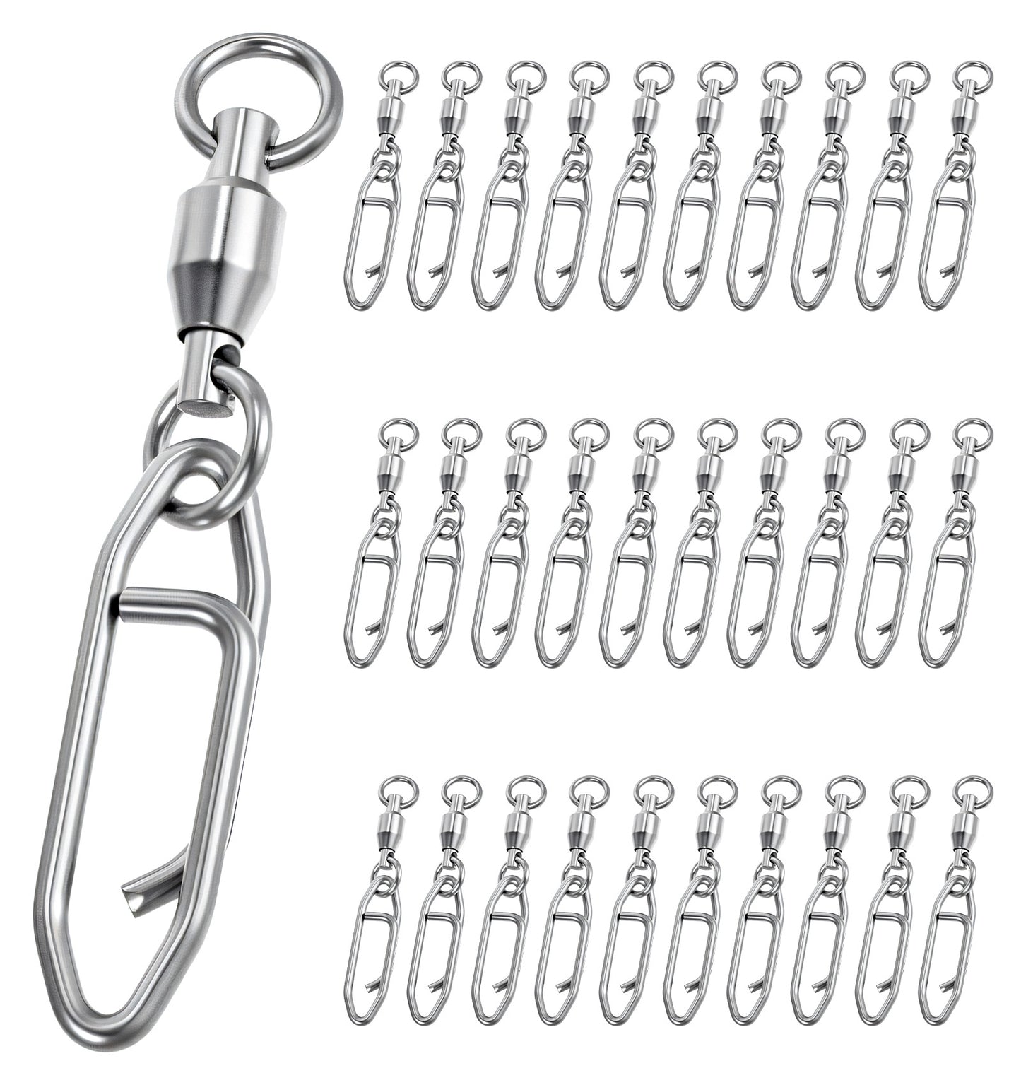 Speed Clips Fishing 30-Pack - Ball Bearing Quickly Change Snap Swivels for Freshwater/Saltwater, High-Strength Lure Connectors (Corrosion-Proof Design)