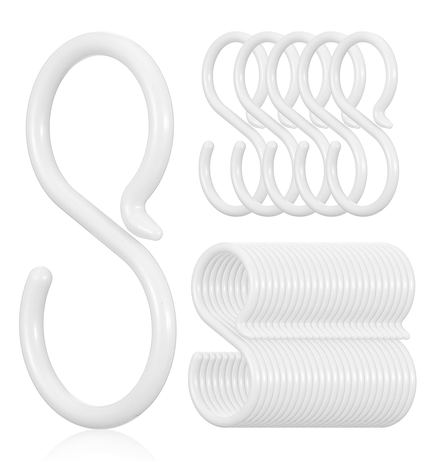 ValueBargain White Plastic S Shaped Hooks, 30PCS Small Plastic S Shaped Hooks with Flexible Neck for Kitchen Bedroom and Living Room