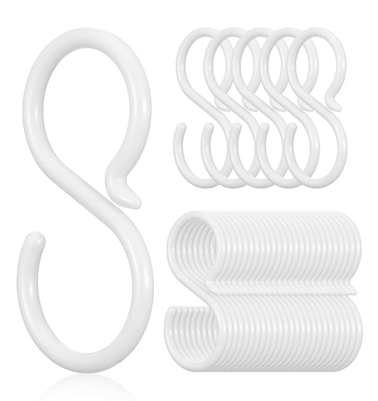 ValueBargain White Plastic S Shaped Hooks, 30PCS Small Plastic S Shaped Hooks with Flexible Neck for Kitchen Bedroom and Living Room
