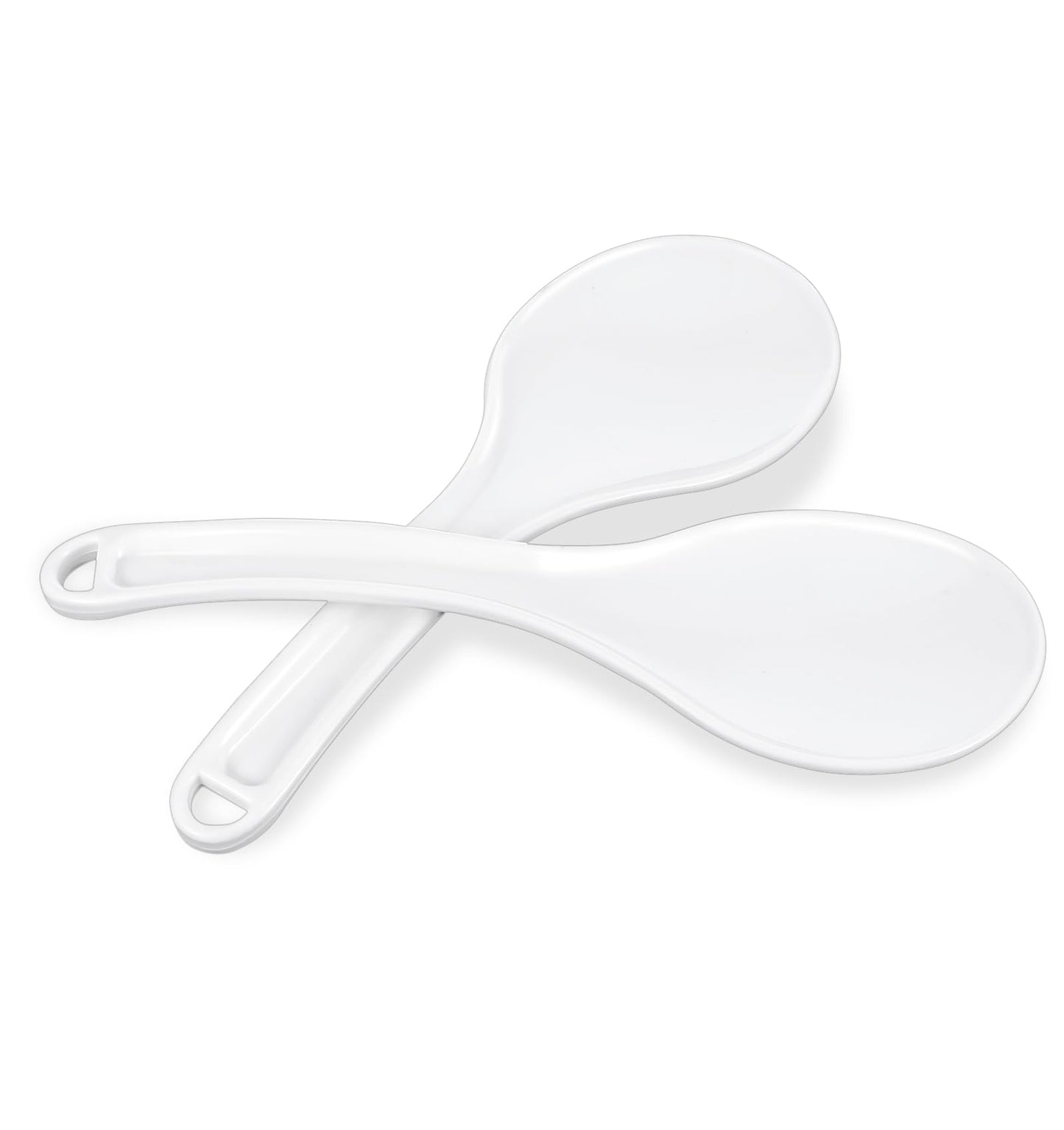 2 Pcs Rice Cooker Spoon, 7.7" Non-stick Plastic Smooth Rice Paddle Spoon with Ergonomic Handle & Hanging Hole, Easy to Clean Rice Spatula, Rice Scoop, Rice Serving Spoon - Scoop More in One Go, White