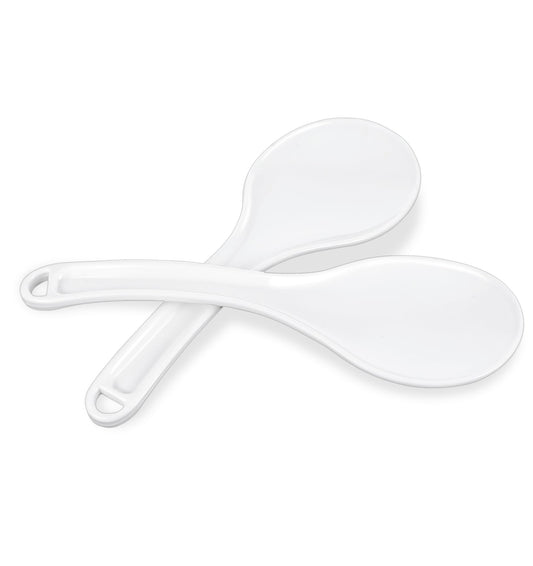2 Pcs Rice Cooker Spoon, 7.7" Non-stick Plastic Smooth Rice Paddle Spoon with Ergonomic Handle & Hanging Hole, Easy to Clean Rice Spatula, Rice Scoop, Rice Serving Spoon - Scoop More in One Go, White