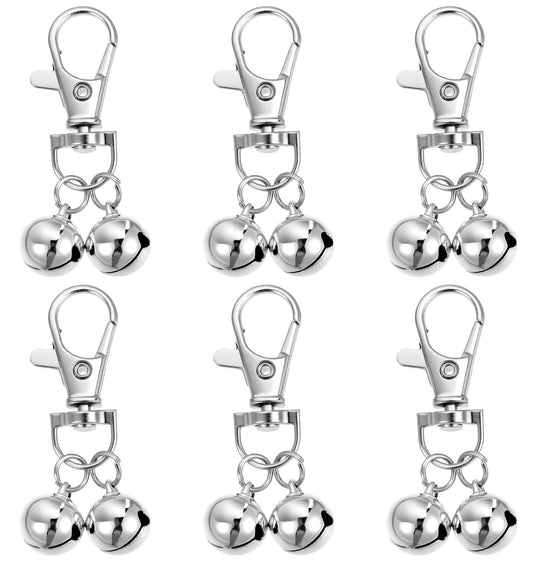 6 Pack Dog Bells for Collar, Cat Bells for Collars Loud & Secure Pet Training Accessories with Snap Clips, Safe for Cats & Small Breeds (Silver)