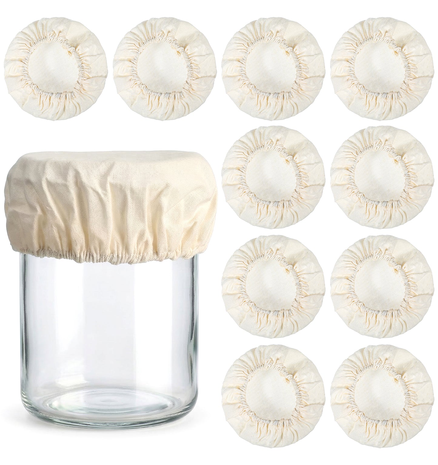 10 Pcs Sourdough Jar Covers, Cotton & Linen Cloth for Fermentation Jars, Fits 3-4 Inch Mouth (White)