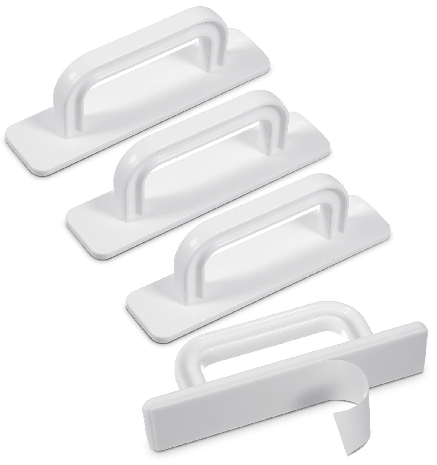 ValueBargain Stick on Handles, 4 Pcs White Small Plastic Adhesive Handles No Drill, 3.9 Inch Self Stick for Cabinet Drawer Sliding Door Closet Wardrobe Window