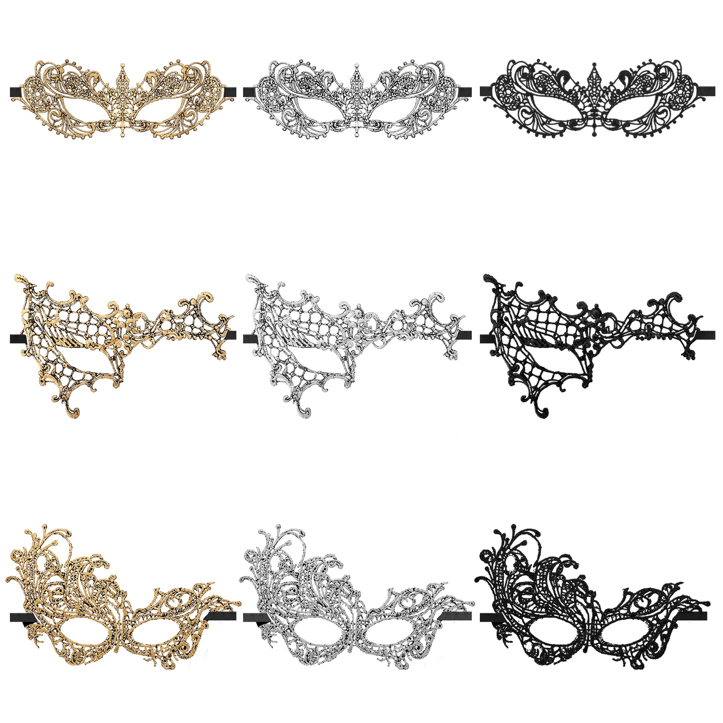 oruola 9pcs Womens Masquerade Mask,Lace Masquerade Mask for Women,Gold Silver Black Masquerade Mask,3 Shapes Masquerade Masks for Women Men for Prom Ball Carnival Mardi Gras Mask Masquerade Party
