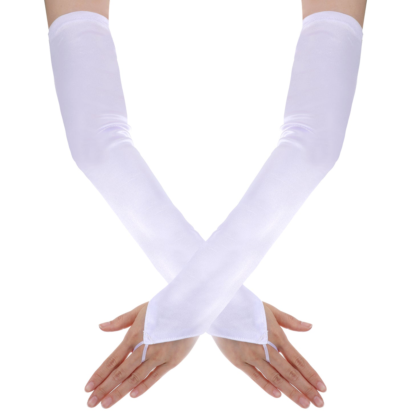 oruola White Fingerless Gloves for Women,Satin Fingerless Gloves Long for Bridal Wedding Party Goth Punk 80s Party Cosplay Costume Accessories,Stretchy Long Glove for Women