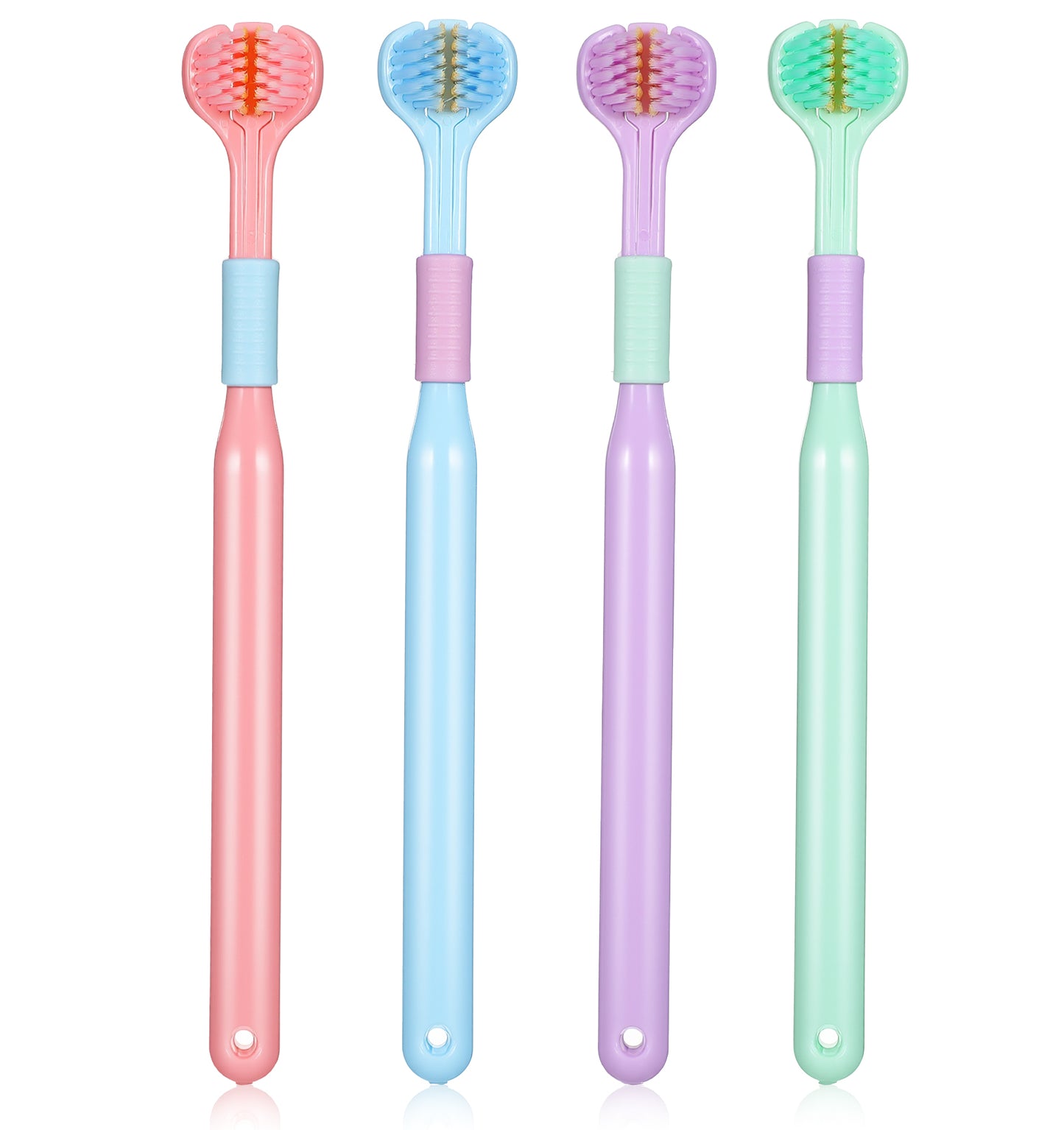 4 Pcs 3 Sided Toothbrush, Soft Bristles Autism Toothbrush 360° Teeth Cleaning for Comprehensive Oral Care, Blue/Green/Pink/Purple