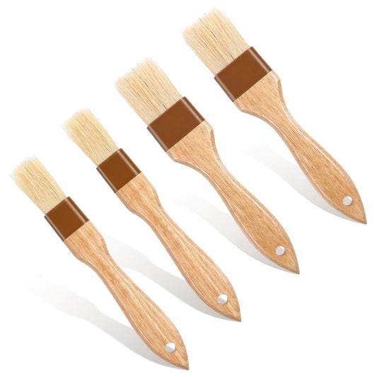 oruola 4pcs Pastry Brushes for Baking,Pastry Basting Brushes,Natural Boar Bristle Pastry Brush,Cooking Brush,Basting Brush,Oil Brush for Cooking,Ideal for Cakes,Cookies,BBQ,and More (Small + Medium)