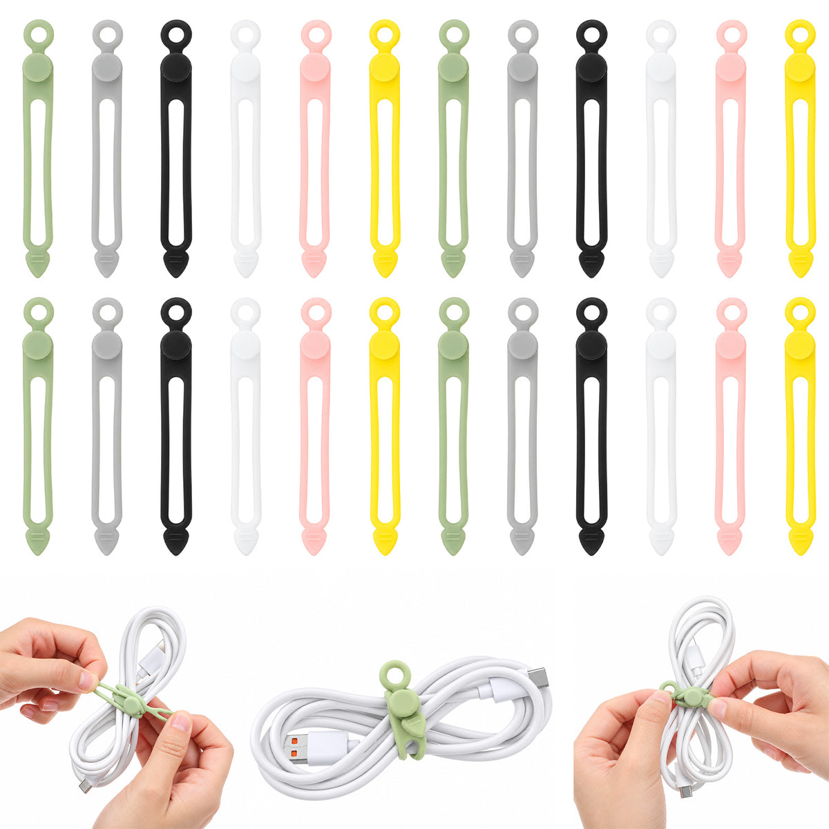 Elegaperma 24 Pcs Silicone Cable Ties Reusable, 10.8cm Silicone Cable Ties