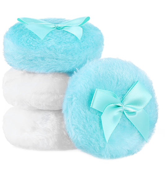 4PCS Powder Puff for Talcum Powder, Large Face Powder Puff for Face Body Loose Applicator (White Blue)