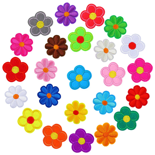 Oruola 24pcs Flower Iron On Patches, Cute Daisy Flower Applique, 12 Color Sew Embroidery Iron On Appliques for Clothing, for Bags, Jackets, Jeans, Clothes DIY Patches (1.77 X 1.77 in)