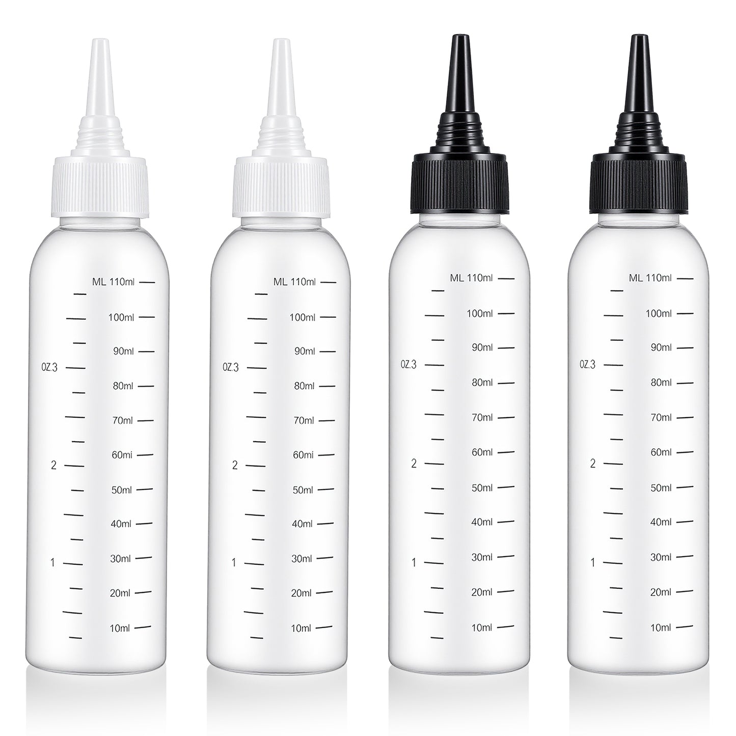 guduling 4 Pcs Hair Oil Bottle,Plastic Oil Bottle for Hair,Hairs Bottles Applicator with Clear Graduated Scale Twist-On Top Tip Cap, for Scalp Root Dye Container(2 color)