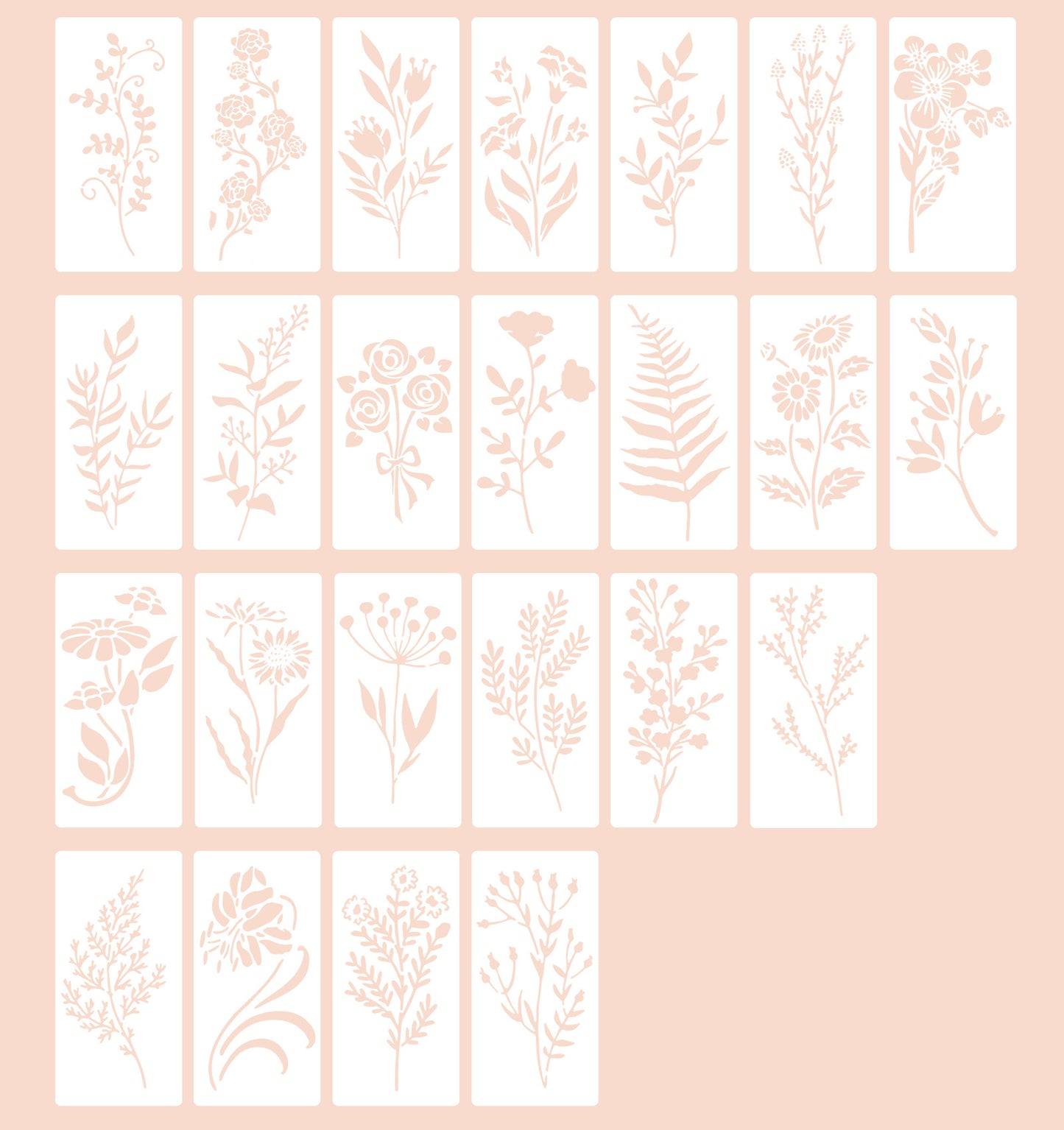 Flower Stencils for Crafts Reusable 24-Piece Set - Wildflower & Large Floral Patterns for Wood Walls Canvas Home Decor, DIY Art Projects & Painting Templates (Plastic Stencils Kit)