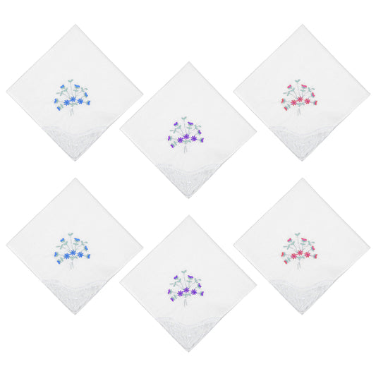 Classicseali 6pcs Handkerchiefs Women, Cotton Flower Ladies Handkerchiefs with Lace, Hankies Women Soft, 11 x 11Inch Ladies Hankies for Wedding Party