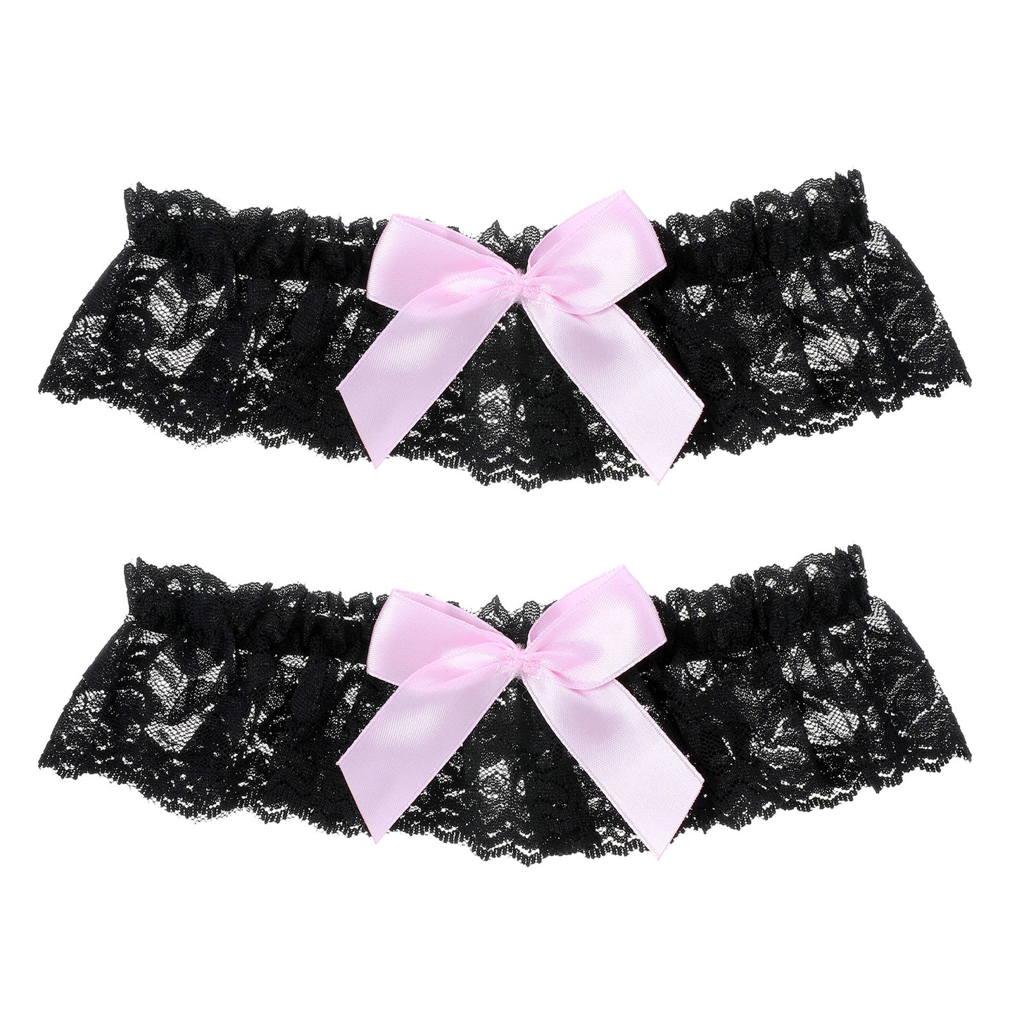 Elegaperma 2 PCS Wedding Garters for Brides, Elastic Lace Thigh Garter, Leg Garters Belt Women's Adjustable Thighs Pink Garter Belts for Women Bride Bridal Wedding Gift, Black & Pink