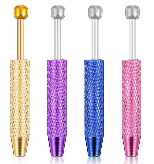 4 Pcs Piercing Ball Grabber Tool 4-Claw Stainless Steel Mini Grabber Pen for Small Parts Pickup, Piercing Holder Tool for Jewelry Craft, Blue and Pink