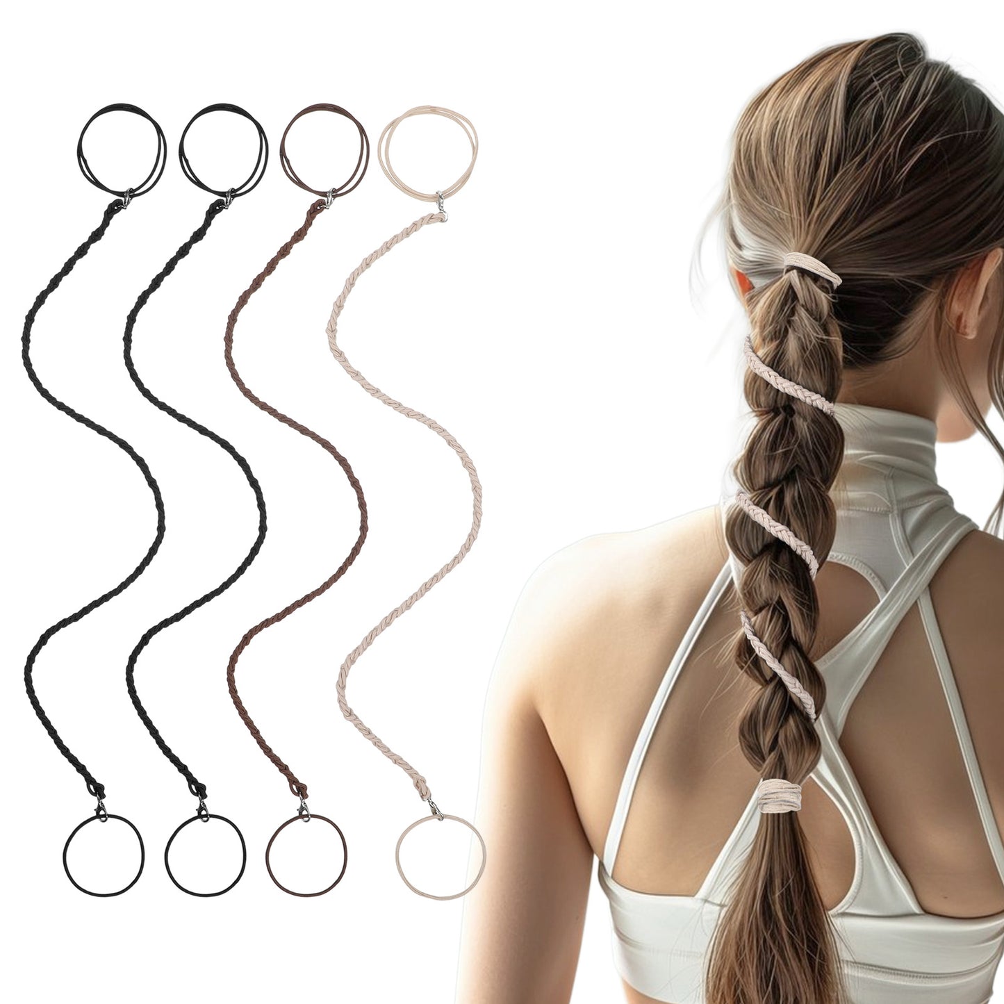 Guduling 4pcs Hair Elastics, no Damage Ponytail Holders, Highly Elastic, Damage-Resistant, Soft, and Non-Slip, Perfect for Beach, Yoga, and Running (Black, Brown, And Off-White)