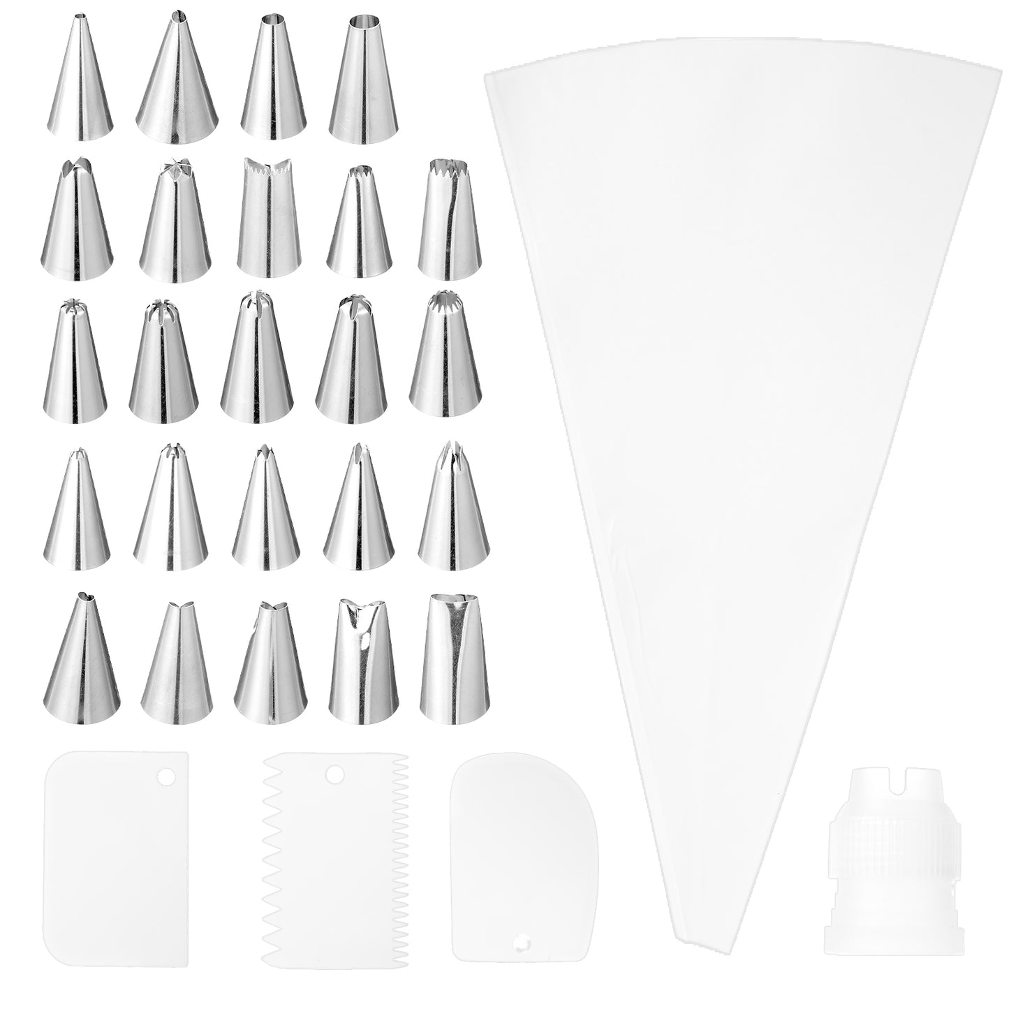 Classicseali 28PCS Piping Tips, Stainless Steel Frosting Tips for Decorating, with Scraper, Sturdy and Durable Pipping Bags and Tip for Cupcakes, Cookies and Cake Decoration