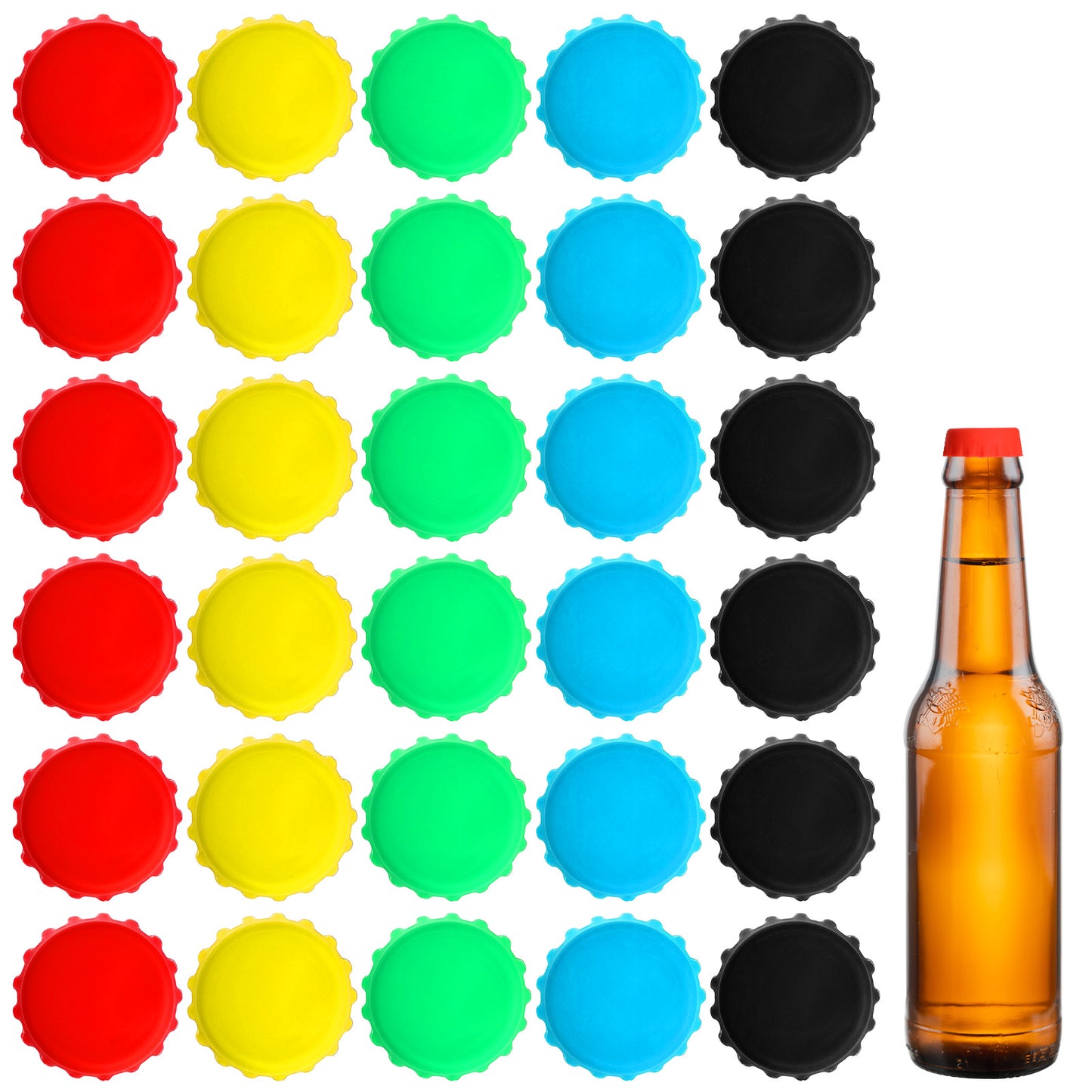 Guduling 30pcs Bottle Tops, Reusable Bottle Caps, Silicone Beer Bottles Stopper for Home Brewing Beer Drinks Bottles Beers Soda Water Kitchen Gadget(6 Colors)