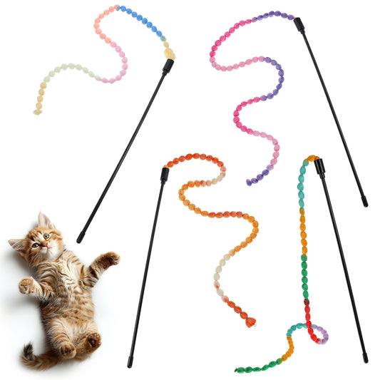 Classicseali 4pcs Cat Wand Toy, Cat Teaser Wand, with Hoist Rope, Colorful Wands Cats Toy, Interactive Pet Toys, Suitable for Indoor Cats to Play, Bite and Chase